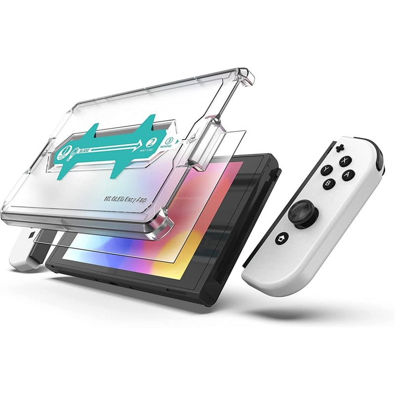 Q-View Easy Fit Screen Protector Compatible for Nintendo Switch OLED Console - Tempered Glass - Anti Scratch - Anti Fingerprint with Full Coverage - Twin Pack