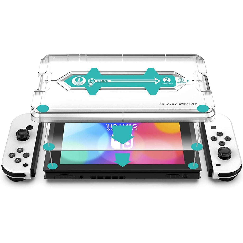 Q-View Easy Fit Screen Protector Compatible for Nintendo Switch OLED Console - Tempered Glass - Anti Scratch - Anti Fingerprint with Full Coverage - Twin Pack